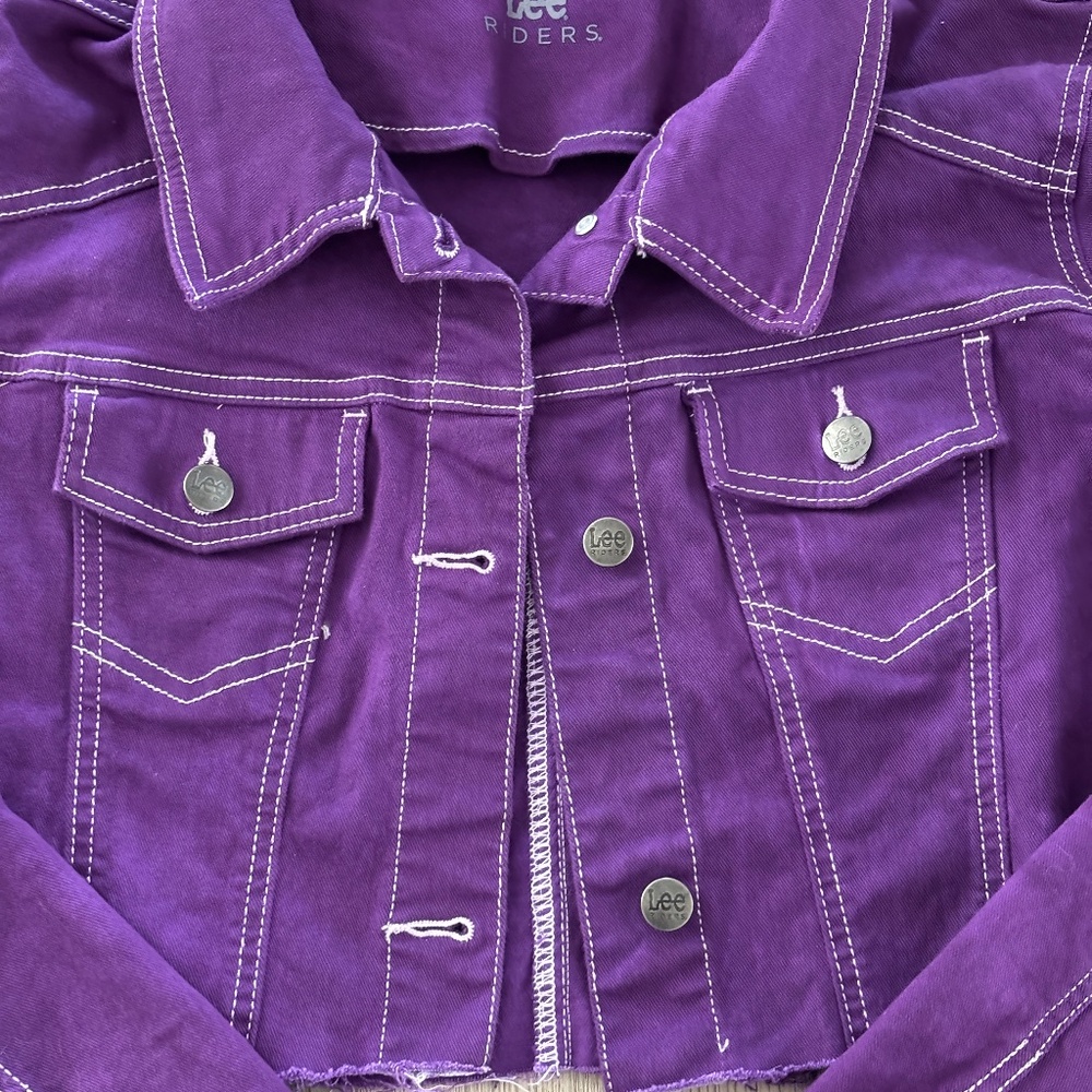 Vintage Lee Riders Cropped Denim Jacket - Purple Size L - Picture 4 of 9